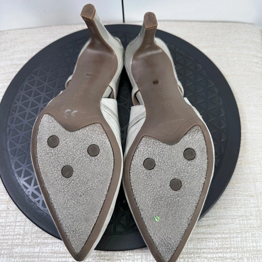 Franco Sarto Gray Suede Slingback Heels with Patent Accents Buckle Straps Sz 10M